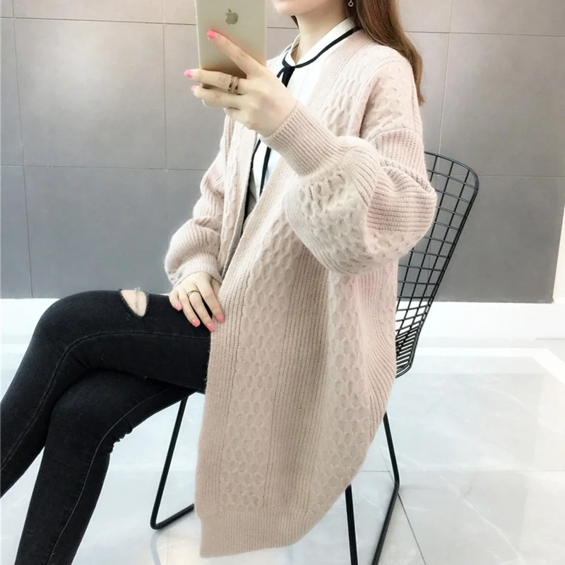 Light Khaki Gkfnmt женские кардиганы Винтаж Осень Зима фонарь рукав длинный кардиган женский модный вязаный свитер верхняя одежда - Цвет: Light Khaki