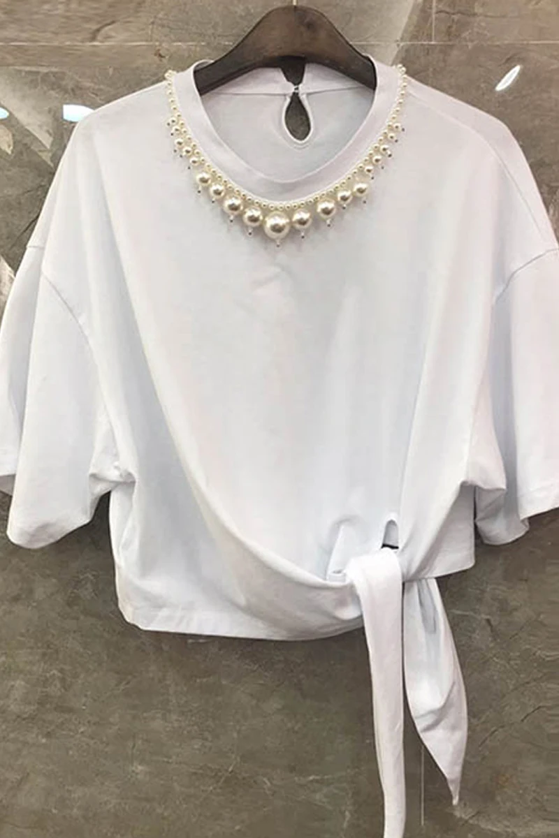 

High Waist White T-shirt Women's Summer Fall Short Sleeve Short Ins Cotton Tshirt Female Loose Navel Slim Solid Color Tops Tee