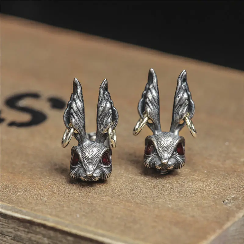 

Gothic Silver Plated Red Zircon Eye Rabbit Stud Earring for Men Women Motorcycle Party Biker Earrings Punk Hip Hop Party Jewelry