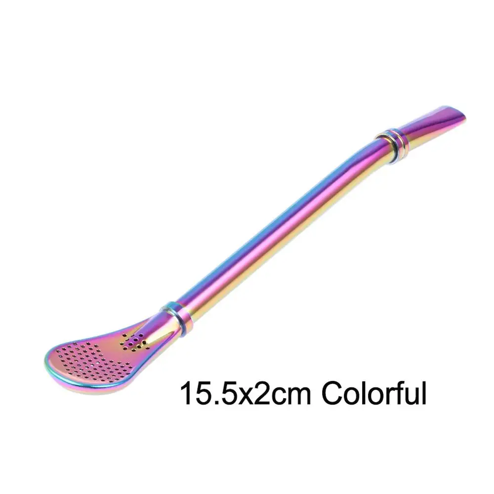 15.5x2cm Colorful Нержавеющая сталь соломенная ложка Чайный фильтр Yerba mate трубочки для чая Bombilla Gourd многоразовые чайные инструменты барные аксессуары - Цвет: 15.5x2cm Colorful