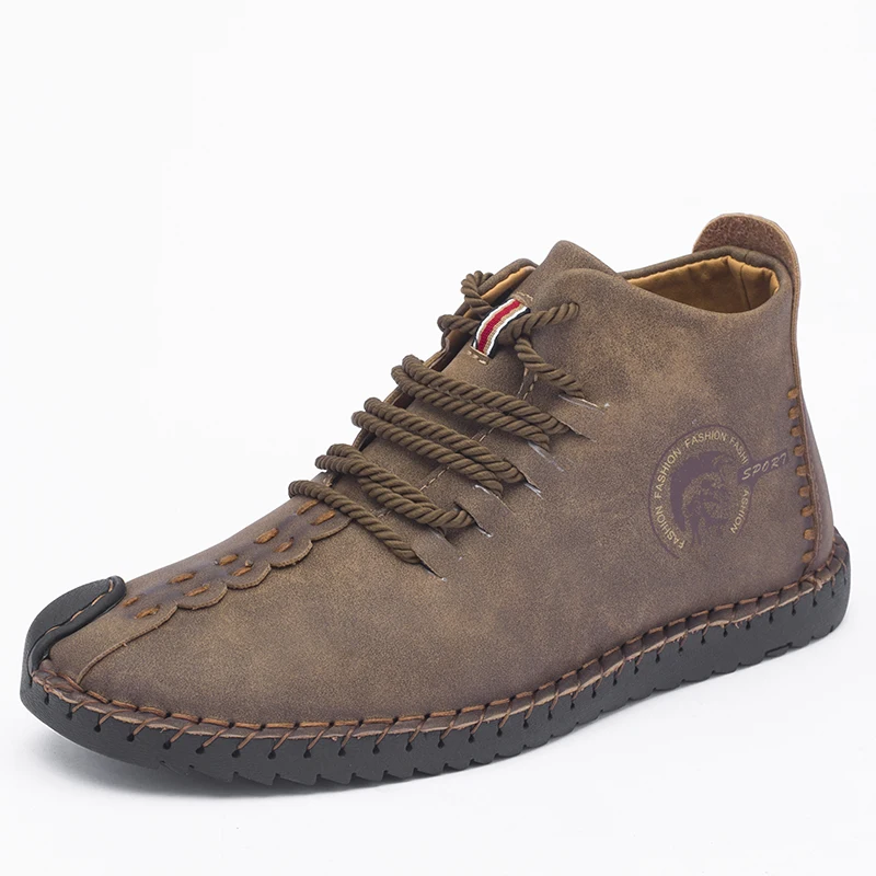 Модные мужские зимние теплые плюшевые ботинки на меху Ботильоны ручной работы