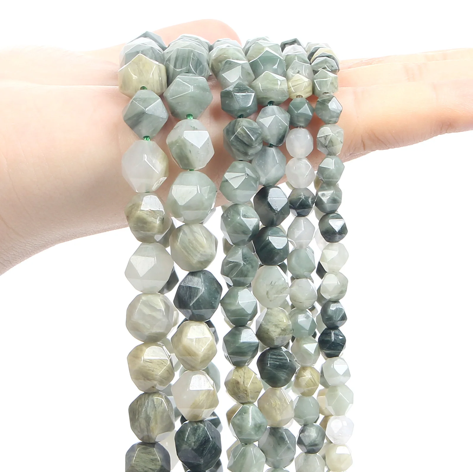 

Faceted Green Grass Natural Stone Beads Round Loose Spacer Beads for Jewelry Making DIY Bracelets Necklace Accessories 6/8/10MM