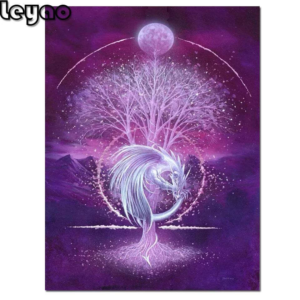 

DIY Full Diamond Embroidery white dragon 5D Diamond Painting Cross Stitch Kits Diamond Mosaic Fantasy Tree Pictures Home Decor