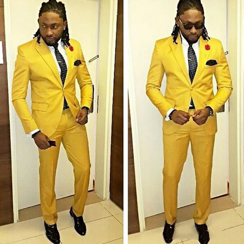 

Yellow One Button Tuxedo Prom Dresses Custom Made Mens Wedding Suit Slim Fit Men Tuxedo Suit For Wedding Two Piece(Jacket+Pants)