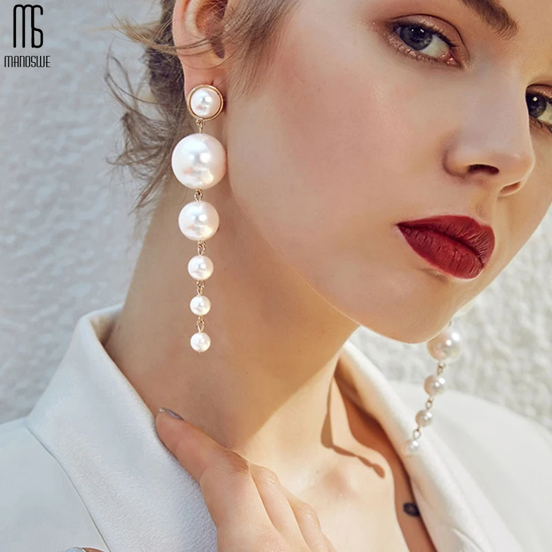 Manoswe Новинка 2020 Женские Простые темпераментные длинные серьги с жемчугом женские