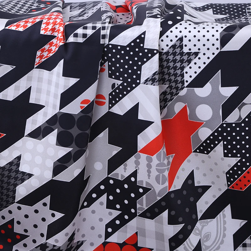 

108cm wide silk stretch satin fabric meter houndstooth printed silk fabric satin natural silk fabric soft shirt dress cloth