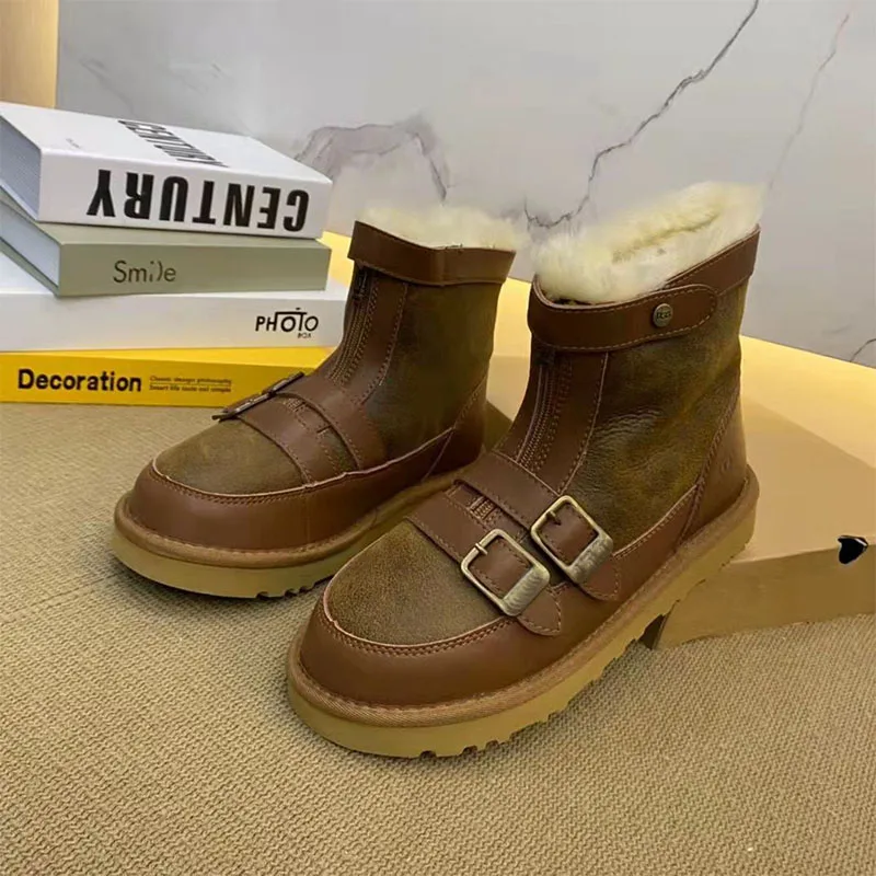 

Snow Boots Women 2021 New Winter Plus Velvet Thick Mid-tube Short Boots Women's Casual Retro Motorcycle Boots Warm And Non-slip