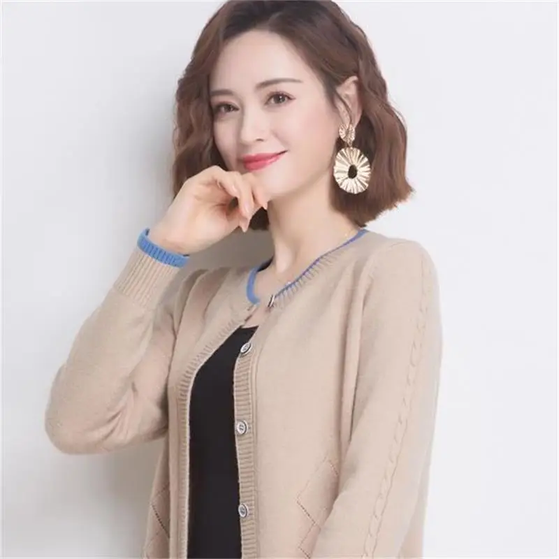 

Women 2021 Spring Autumn Knitted Cardigan Female Long Sleeve O Neck Sweater Cardigan Ladies Casual Chic Tops Pull Femme C207