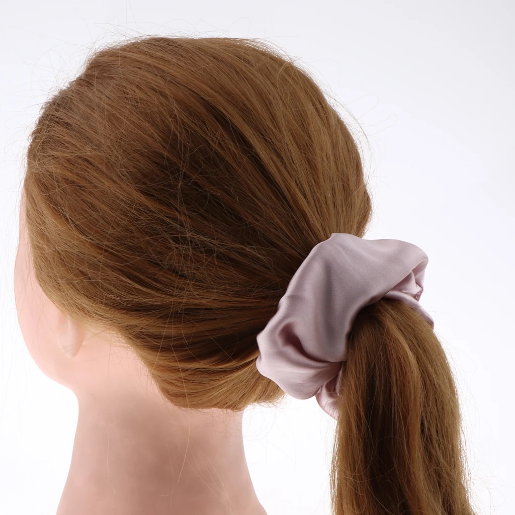100% Silk Hair Scrunchies Elastic Band Soft Bobble Ties Women Solid Color Reflect Light Bands Ponytail |