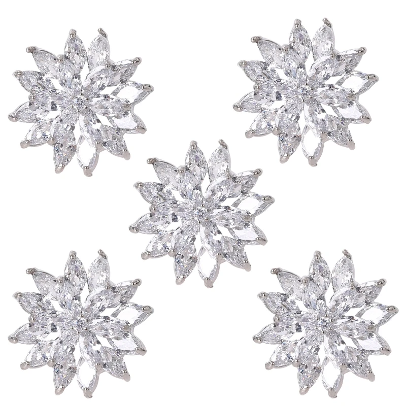 

5Pcs 21mm Rhinestone Flower Button Jewelry Metal Embellishments for DIY Crafts