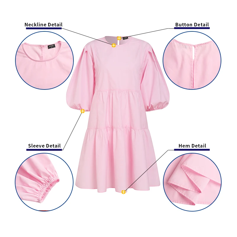 

Mini Dress VONDA Women Summer 3/4 Sleeve Pleated Party Dresses Casual Holiday Plain Robe Bohemian Vestidos Oversized Sundress