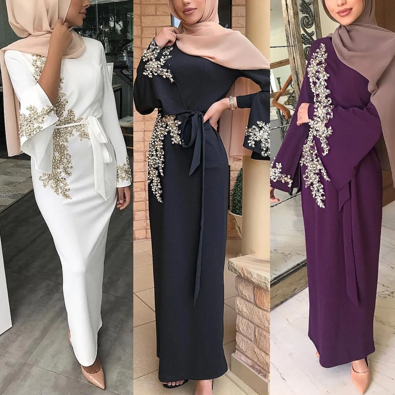 vestido floral rendas beading splice turquia hijab robe kaftan roupas islâmicas