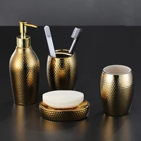 nordic golden bathroom accessories gold honeycomb ceramic soap dispenser toothbrush holder for home toiletries decoration