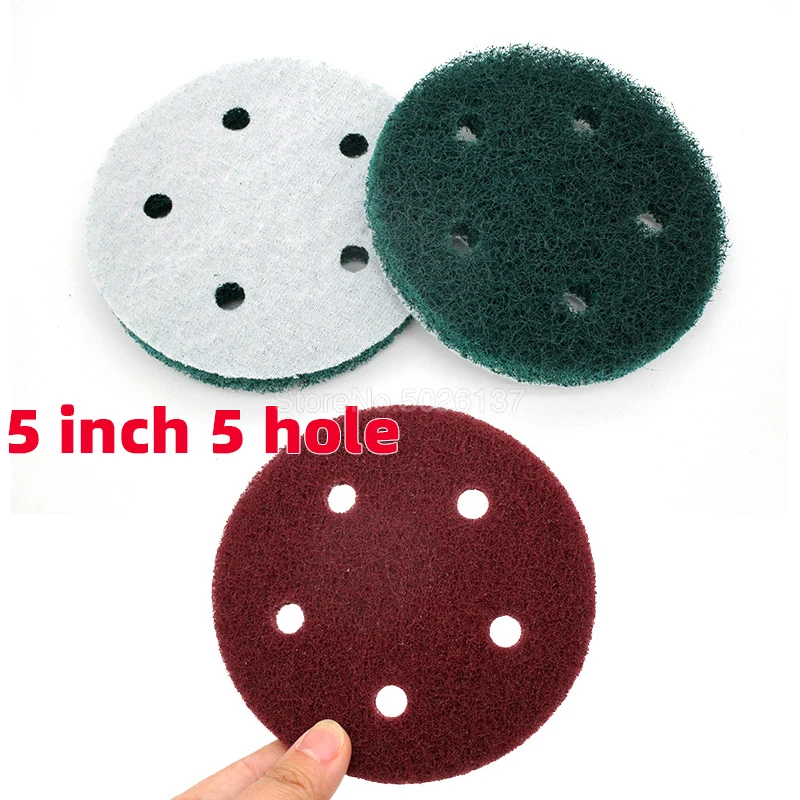 

1PCS 5 Inch 5-HOLE 240-800 Grit Multi-purpose Flocking Scouring Pad Industrial Heavy Duty Nylon Cloth For Polishing & Grinding