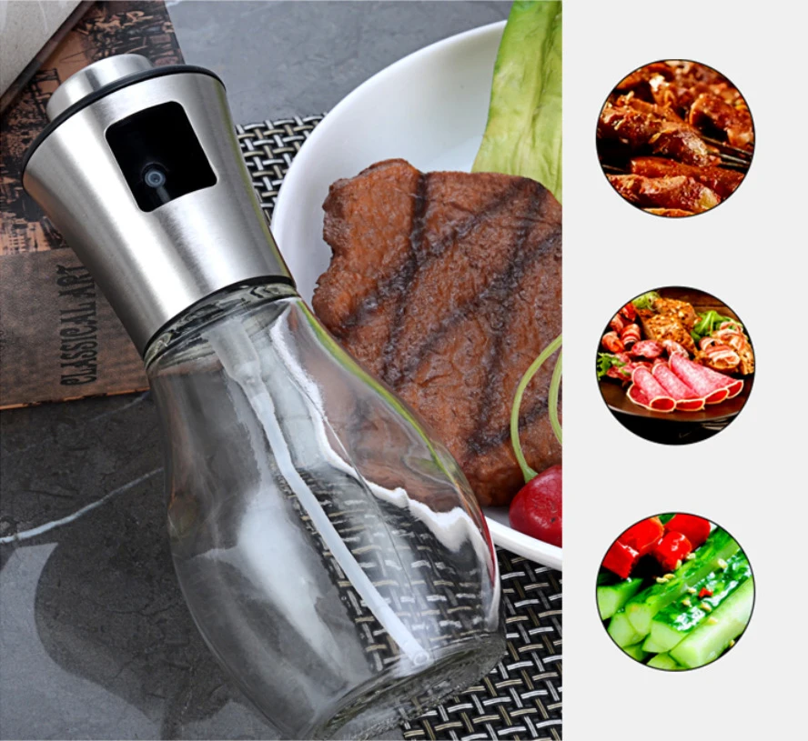 

200ml Oil Sprayer Vinegar BBQ Olivel Cooking Grill Dispenser Glass 304 Stainless Steel Kitchen Supplies Water Oil Spray Bottle
