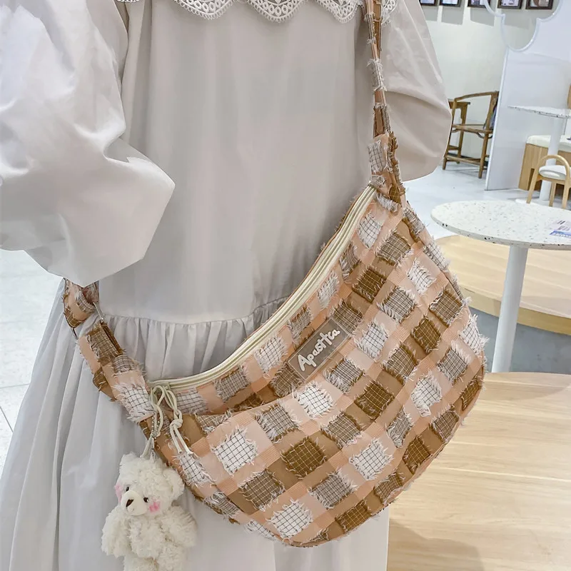 

Диагональная женская сумка в клетку, вместительная Повседневная сумка в японском стиле Ins, Женская Студенческая школьная сумка на плечо