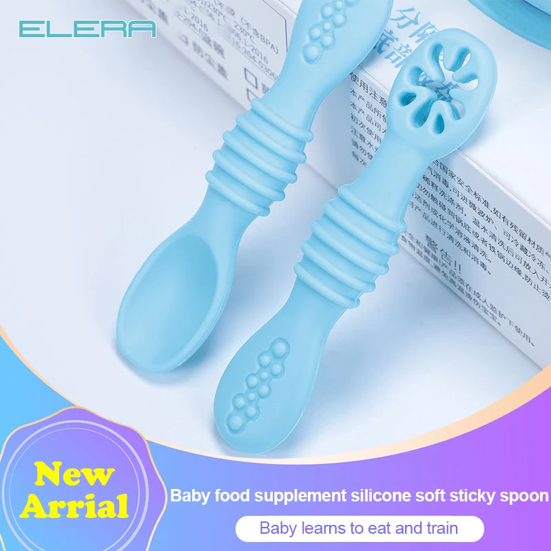 

Baby Silicone Feeding Spoon Flat Head Sticky Spoon Fork Baby Learns To Eat Newborn Tableware Infant Learning Spoons Teether