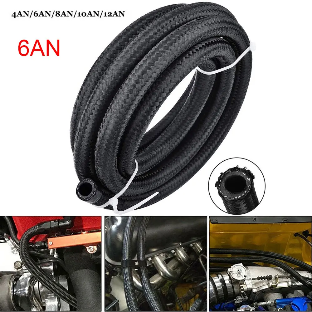 1/3/5/8/10/16/20FT AN4 AN6 AN8 AN10 Fuel Hose Oil Gas Cooler Hose Line Pipe Tube Nylon Stainless Steel Braided Inside CPE Rubber