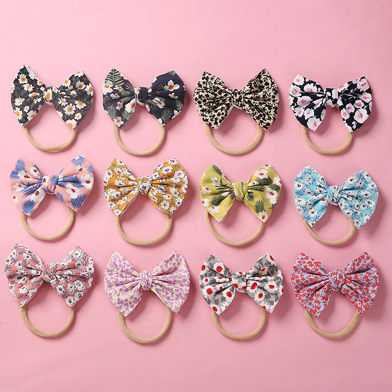 

Girls Floral Headbands Baby Bows Hair Band Children Nylon Elastic Hairband Toddler Soft Kids Gift Hair Accessories Scrunchies
