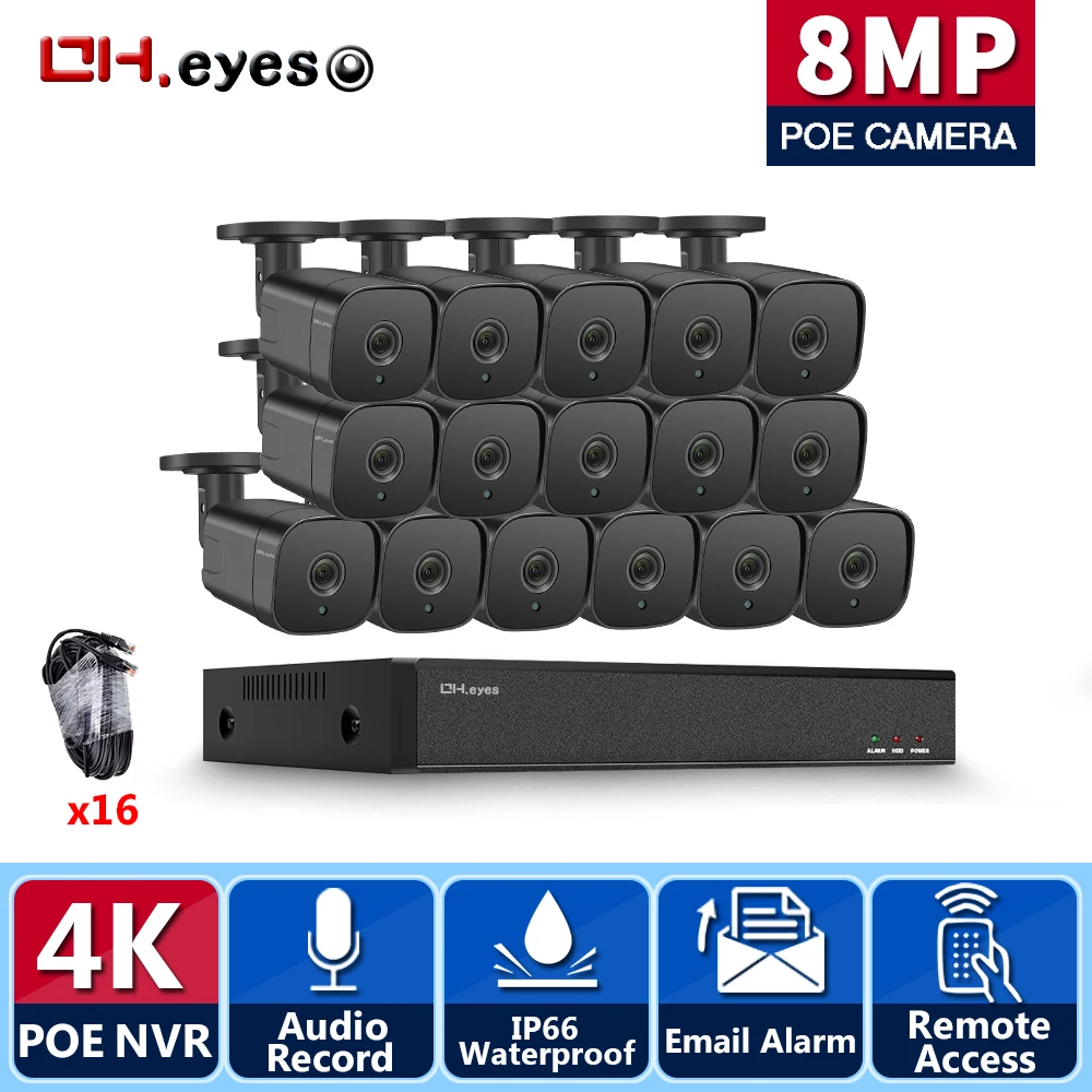 

H.265 16CH 8MP POE NVR Kit Outdoor 4K CCTV Security Camera System 8MP Face Detection POE IP Bullet Camera Video Surveillance Set