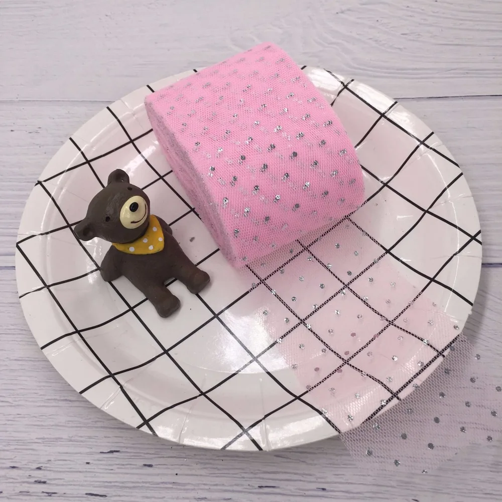 Тюлевая лента с блестками в горошек 6 см 23 м|Ленты для шитья| |