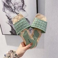 2021 fashion new women slippers summer flat square head woven sandals outdoor comfortable casual beach slippers zapatos de mujer