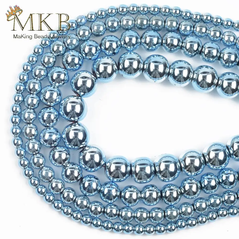 

Light Blue Nano Vacuum Plating Hematite Natural Stone Flat Round Spacer Loose Beads For Jewelry 3-10mm Making Diy Bracelet 15"