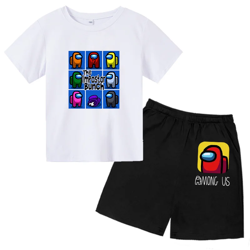 

New 2021 Impostor Children's print Clothing sets Among Us Cartoon anime Boys Sets for girls short Sleeves Top + shorts suit