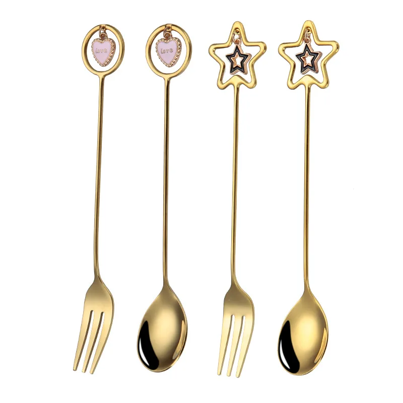 

Creative Spoon Fork Heart Shaped Coffee Stirring Spoon Dessert Fork Spoon Set Spoon and Fork Set Cutlery Set