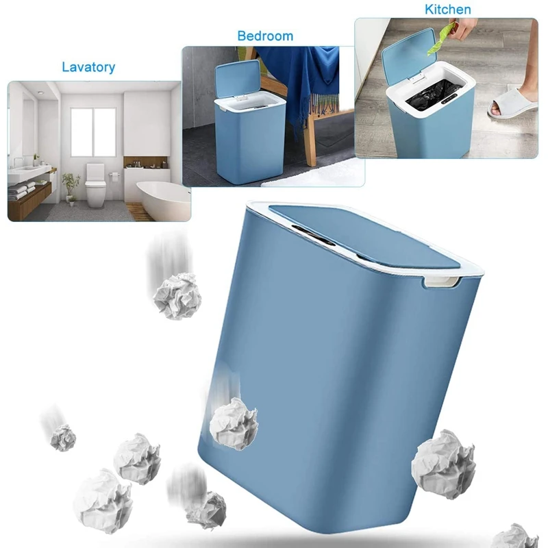 

Pressless Sensor Trash Can 14L Large Capacity Usb Trash Can with Lid Sensor Kitchen Bin with 5 Rolls Trash Bag