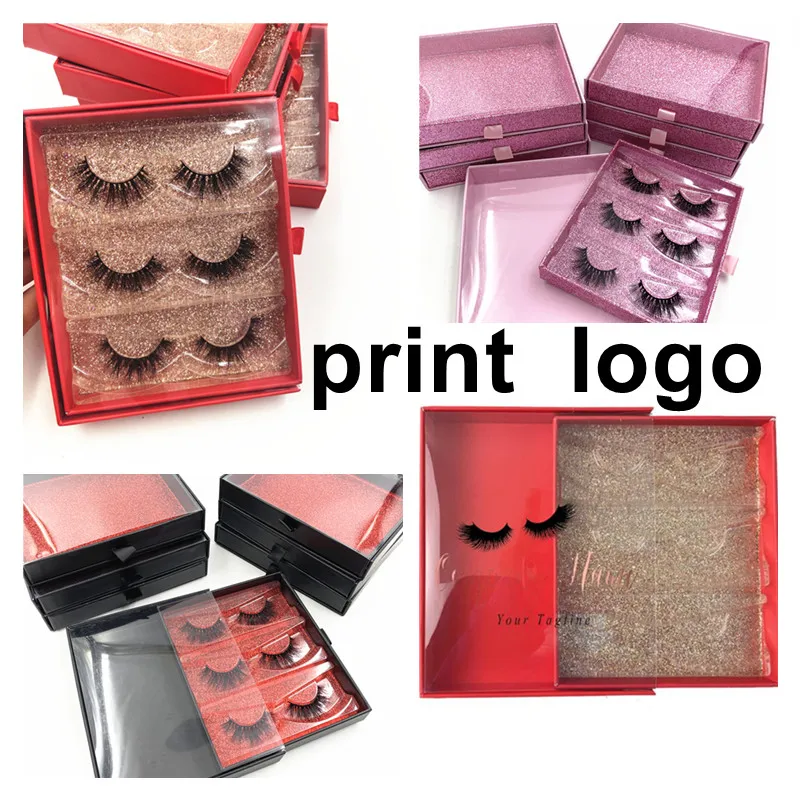 

New wholesale eyelash packaging box 3 pairs lash boxes packaging print own logo for 10mm-25mm mink eyelashes case bulk makeup