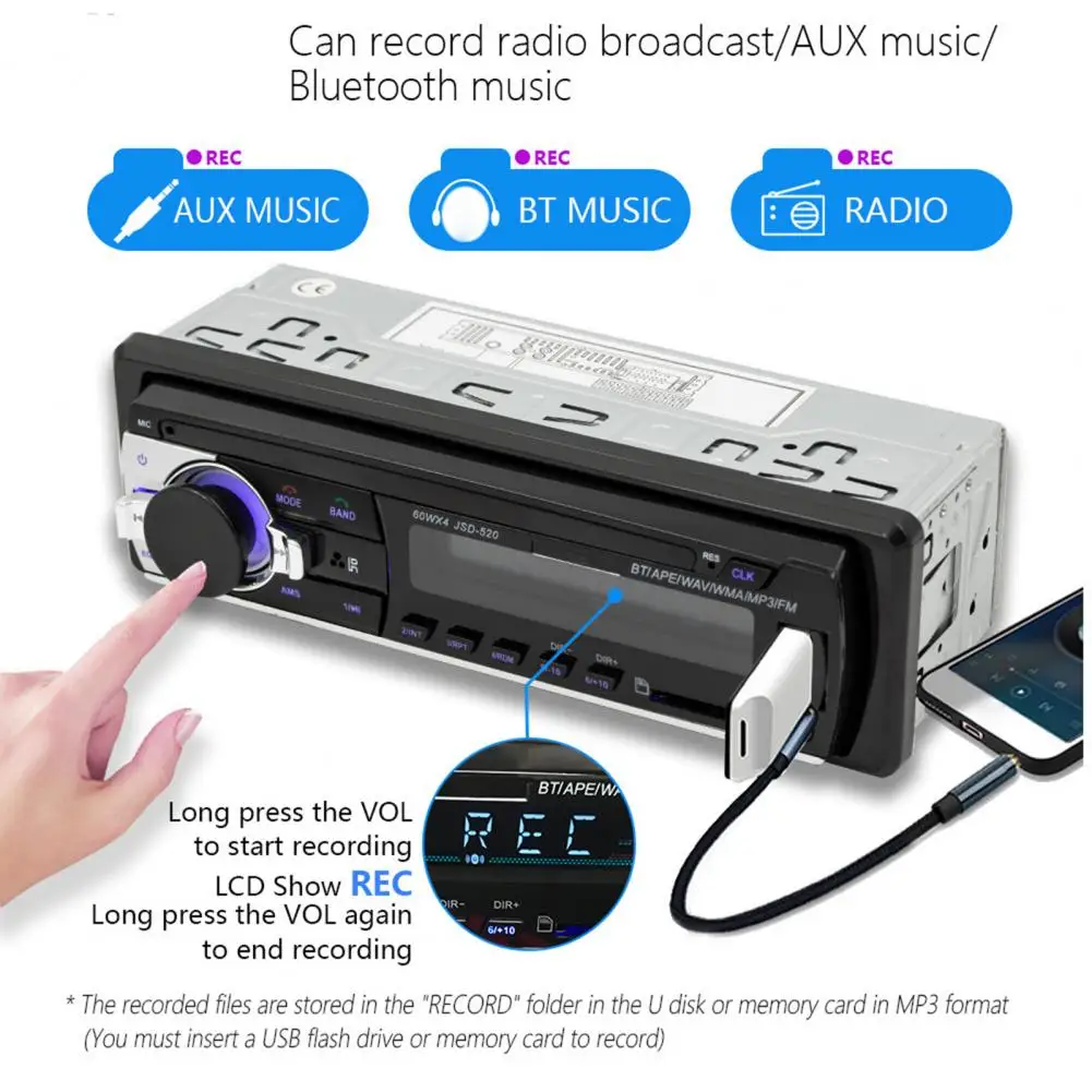 

JSD-520 Long Type Car MP3 Player Bluetooth U Disk Reading CD/DVD Radio Player for Vehicles Car Intelligent System Accessories
