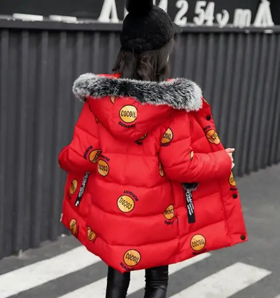 

2021 Winter Baby Girls Jackets Fashion Print Hooded Kids Clothing Children Thick Outerwear Warm Coat Parkas