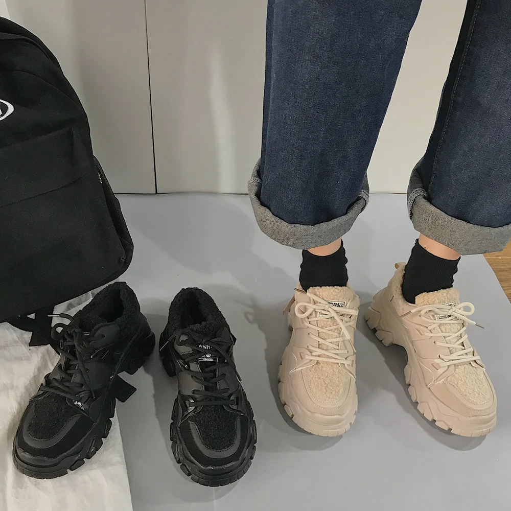 Женские повседневные кроссовки на платформе однотонная бархатная женская обувь