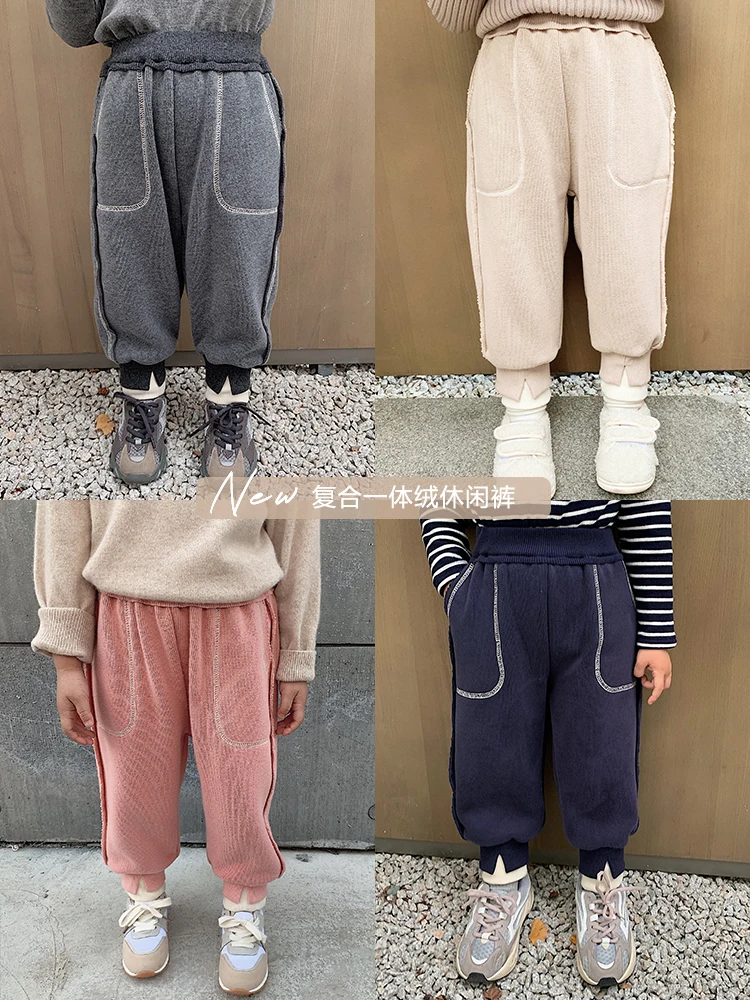 Детские штаны 2019 новые зимние однотонные повседневные с большими карманами