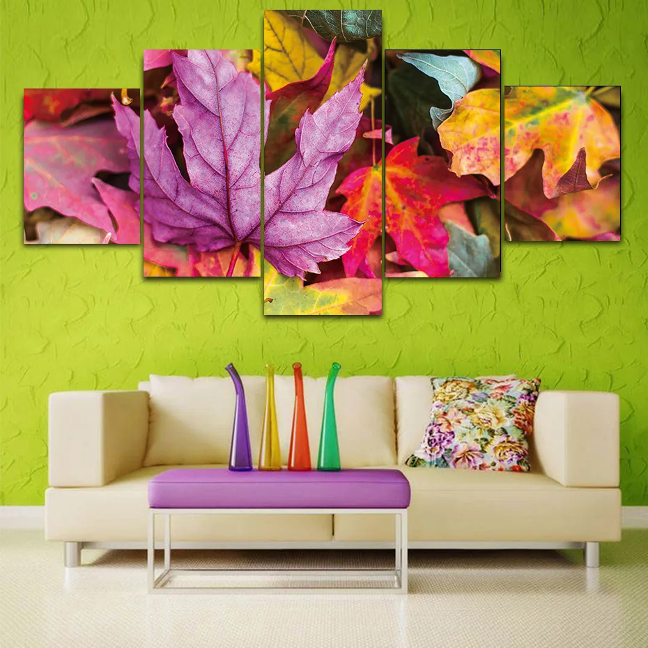 Красочные осенние листья HD печать 5 шт. Картина на холсте постер красивый пейзаж