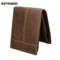 retrogoo handmade genuine leather men wallet male purse luxury cow leather soft wallets vintage simple card holder cowboy wallet