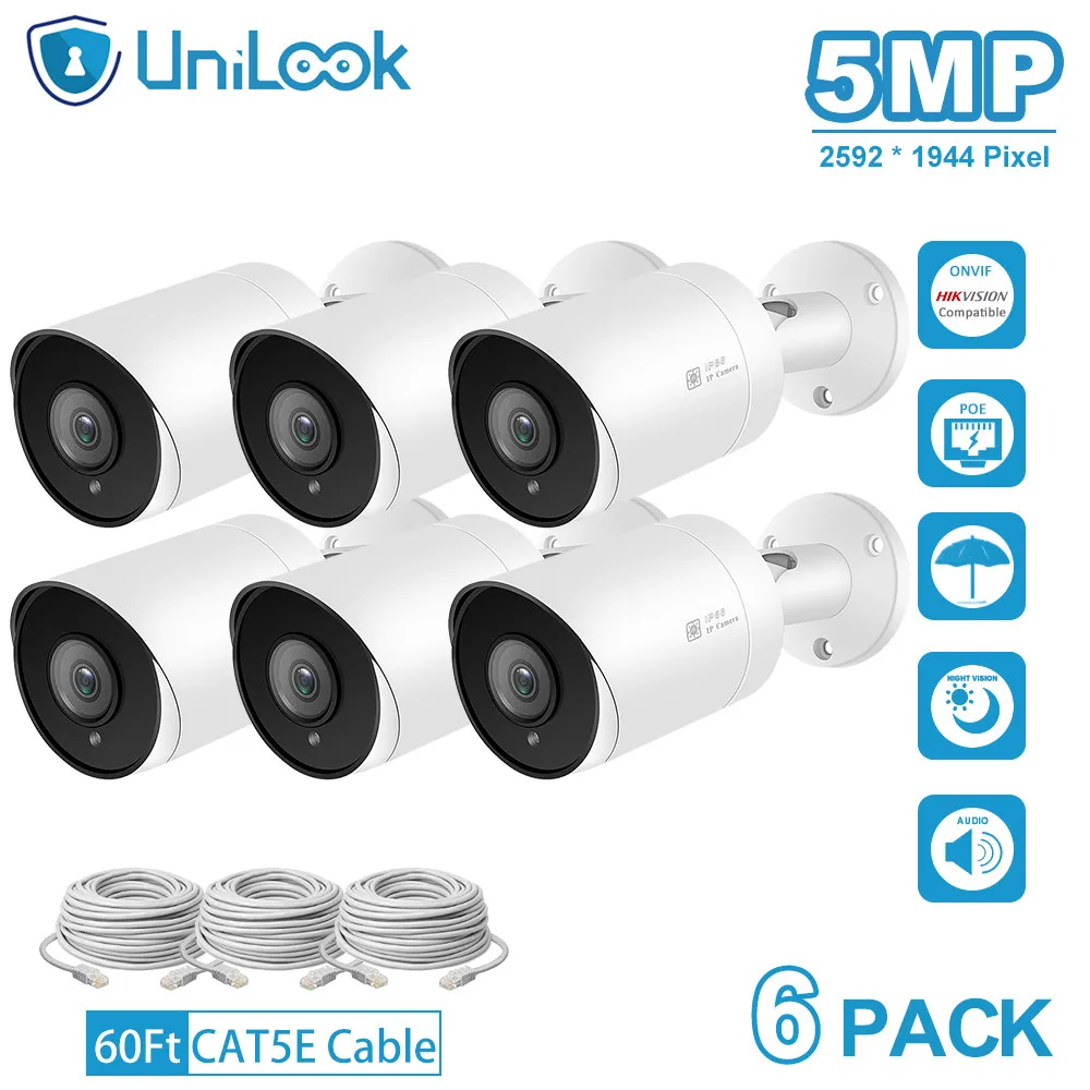Ip-камера UniLook 5MP POE с sd-картой наружная камера видеонаблюдения onvif IP66 H.265 аудио