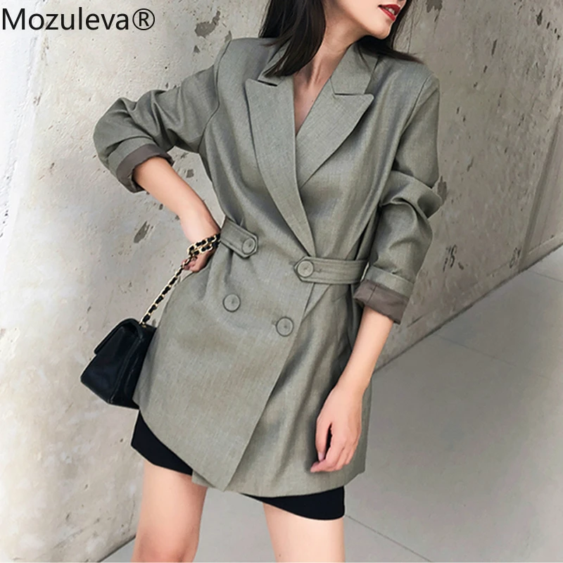 Mozuleva 2020 весна тонкая талия с карманами в винтажном стиле двубортная для женщин