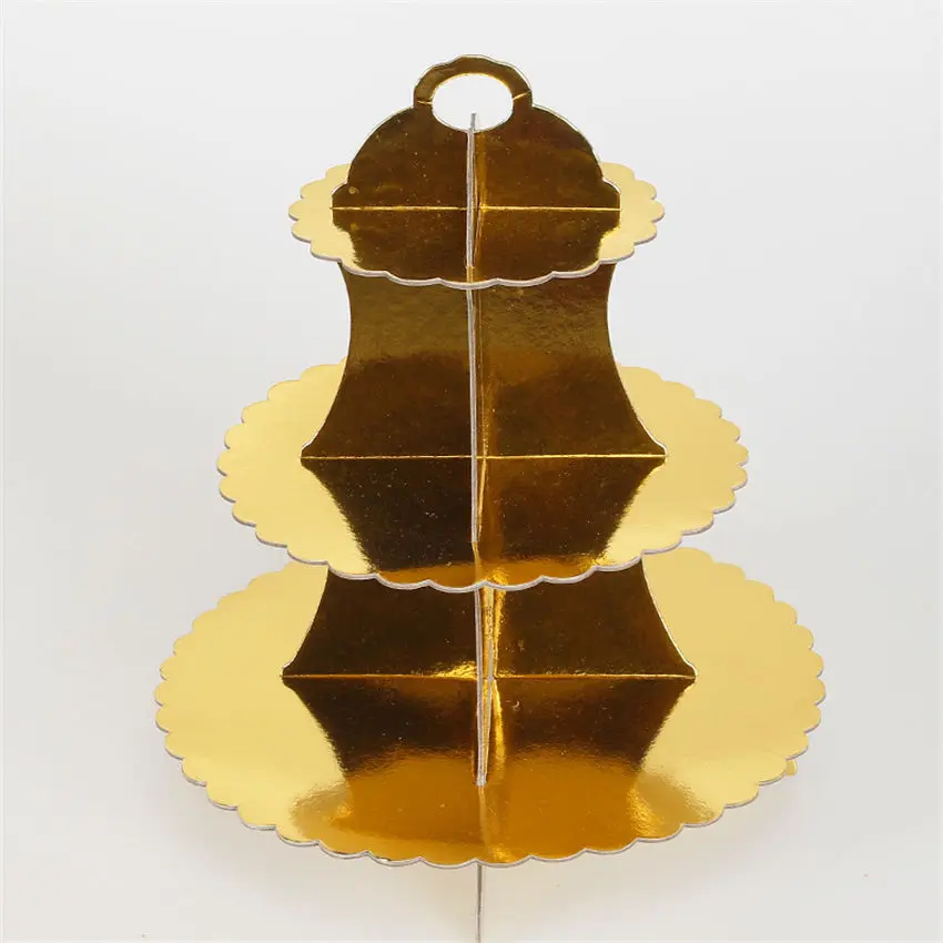 J Birthday Cake Stand Disposable Decoration Foldable Dessert Holder Display Shelf Paper Wedding Party Triple Layer Party Supplies - Цвет: J