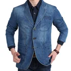 Новый мужской Джинсовый блейзер, Мужская модная хлопковая винтажная куртка 4XL, мужское синее пальто, джинсовая куртка, Мужские приталенные джинсовые блейзеры, верхняя одежда