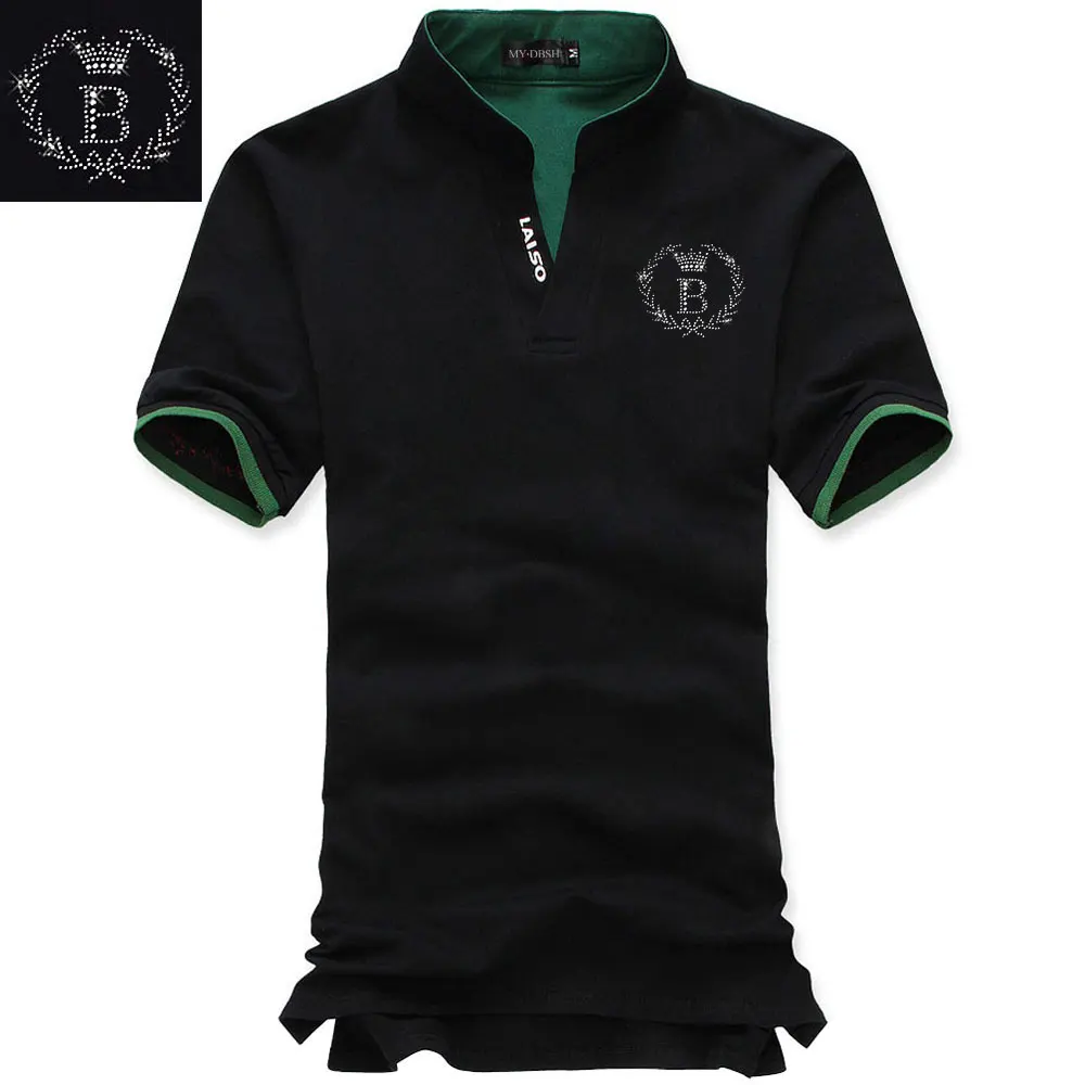 Мужская приталенная рубашка поло однотонная Повседневная с короткими рукавами и