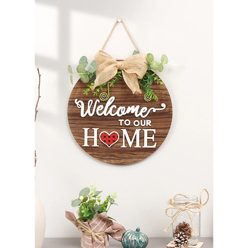 

Welcome to Our Home Sign for Front Door Decor Wooden Farmhouse Wall Sign for Front Porch Rustic Door Hangers Spring DNJ998