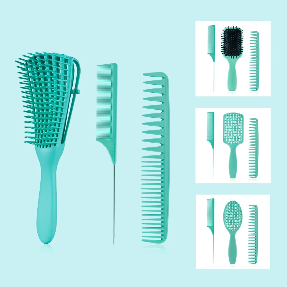 

Different Design 4 Colors ABS Material Massage Comb Set Detangler Hairbrush For Curly Hair Beauty Home Use Metal Pin Tail Comb