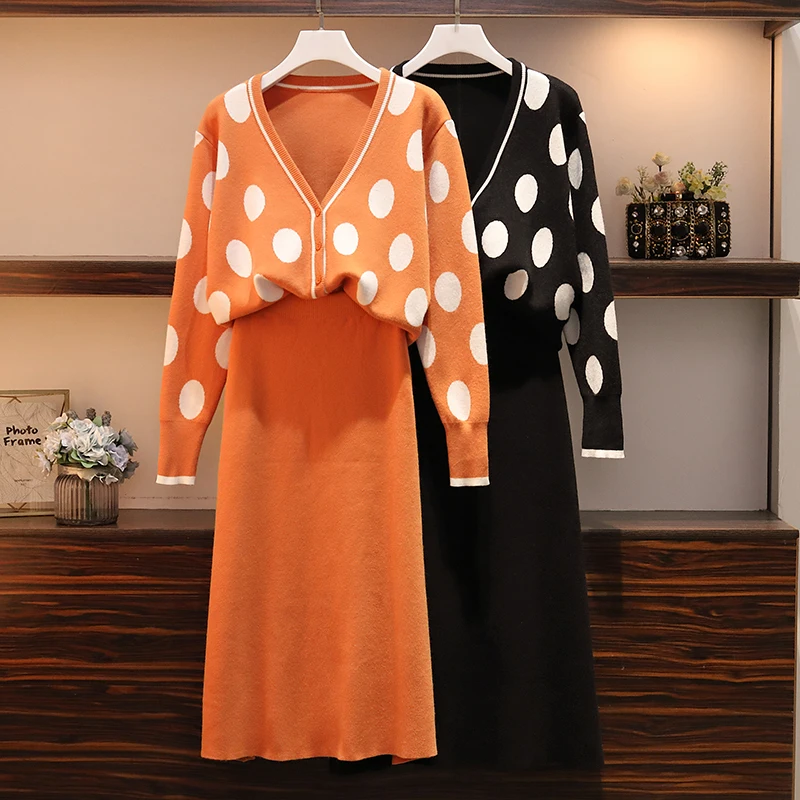 womens clothing New black top and skirt two piece set plus size winter sweater set women knitted suit