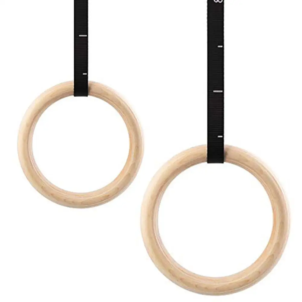 

28/32mm Professional Wood Gymnastic Rings Gym Rings with Adjustable Long Buckles Straps Workout For Home Gym & Cross Fitness