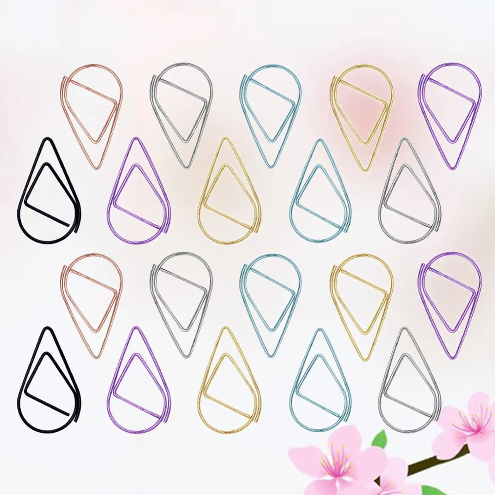 

20pcs Water Drop Shape Paper Clip Gold Silver Black Paper Clips Simple Metal Paper Clip Random Color