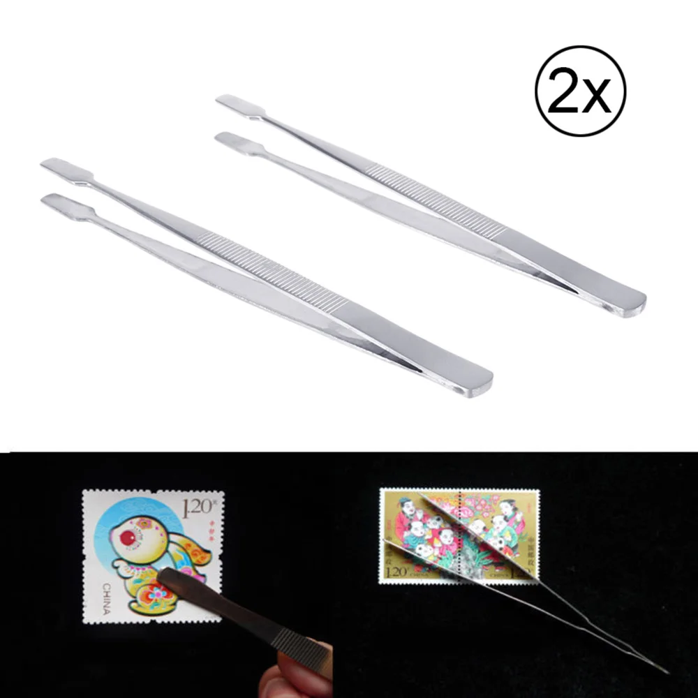 

2pcs Stamp Tweezers Philately Stamps Collector Tools (Silver)