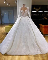 2020 Luxury Pearls Stones Lace Wedding Dress Robe De Mariee Romantic Long Sleeve Ball Gown Wedding Bridal Gowns Vestido De Noiva