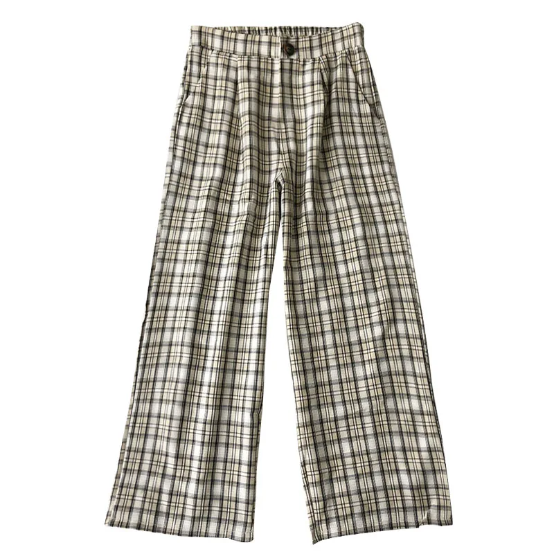 

Casual Plaid Trousers Women's Spring 2021 New Loose and Thin Semi-elastic High-waisted Straight Wide-leg Trousers